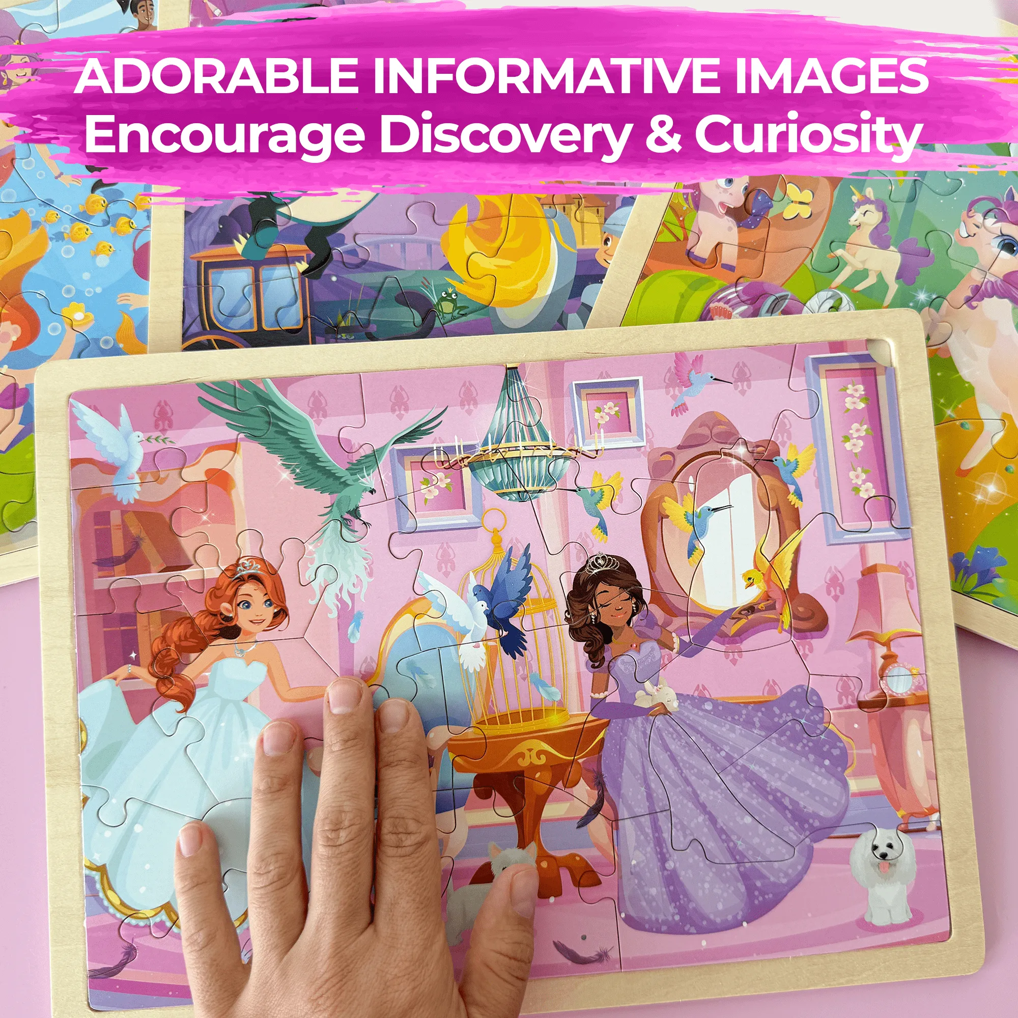 4 Set Wooden Puzzles for Toddlers | Mermaids, Princesses & Unicorns