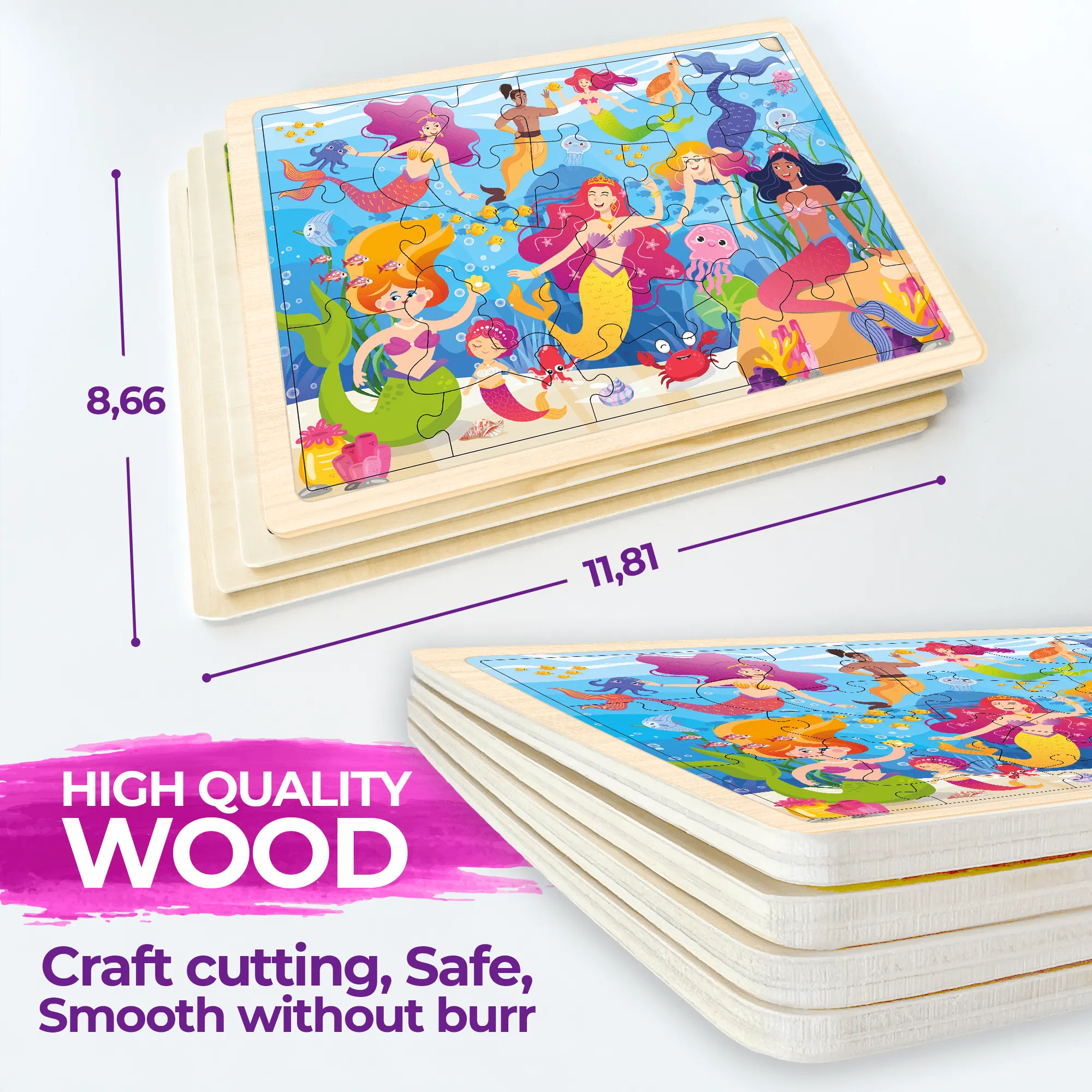 4 Set Wooden Puzzles for Toddlers | Mermaids, Princesses & Unicorns