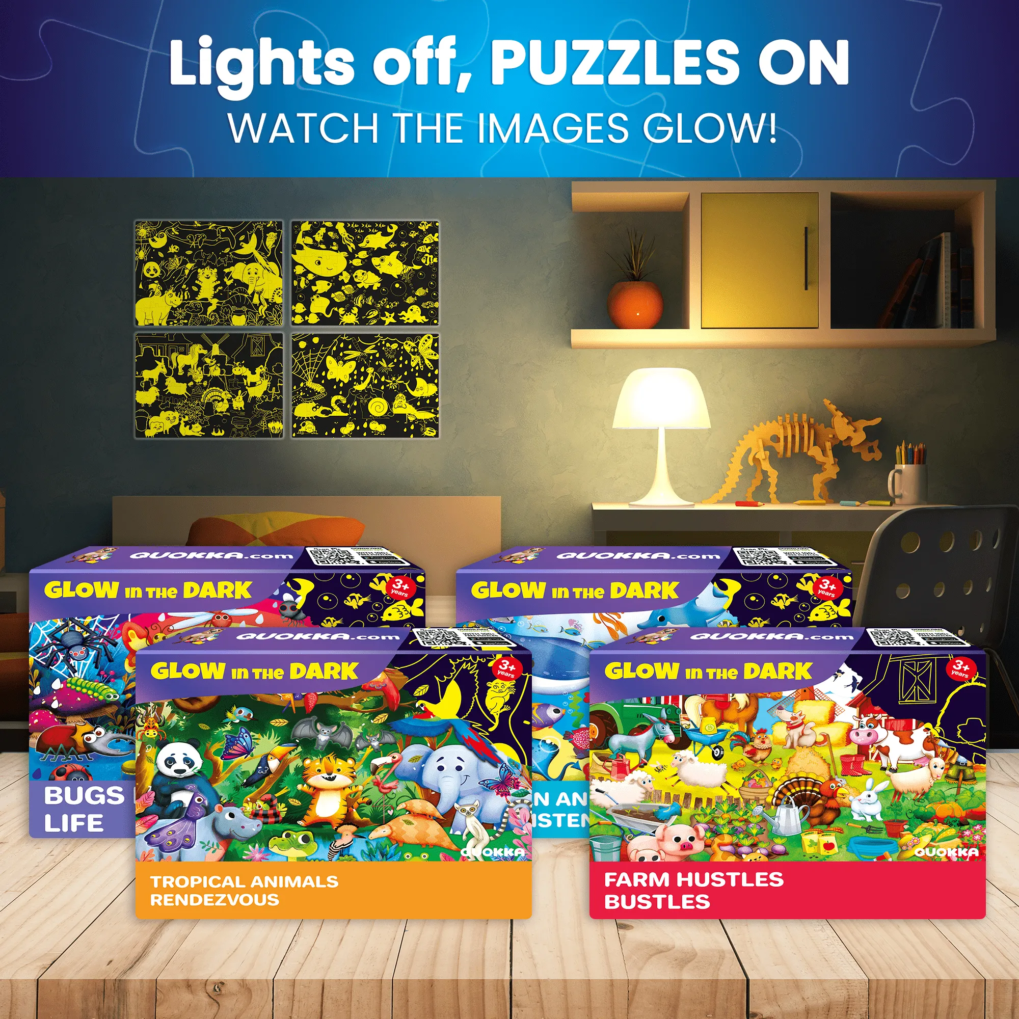 60 Piece Glow in the Dark Puzzles for Kids | Animals