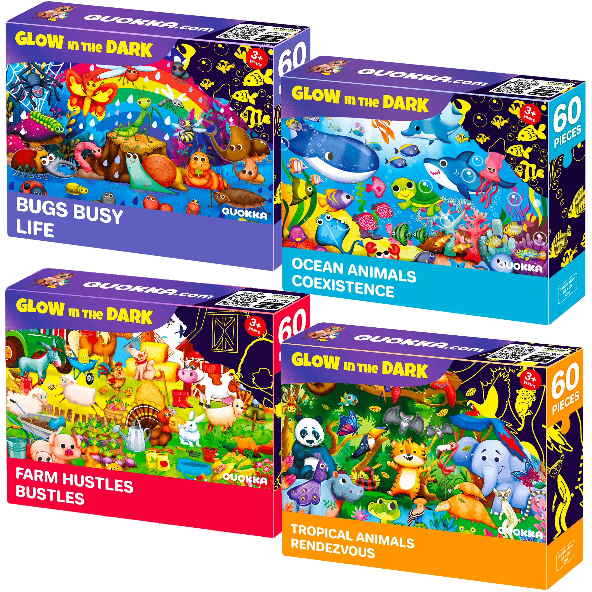 60 Piece Glow in the Dark Puzzles for Kids | Animals