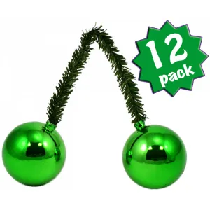 6" Green Tinsel Ties w/ 50mm Balls: Green (Set of 12)