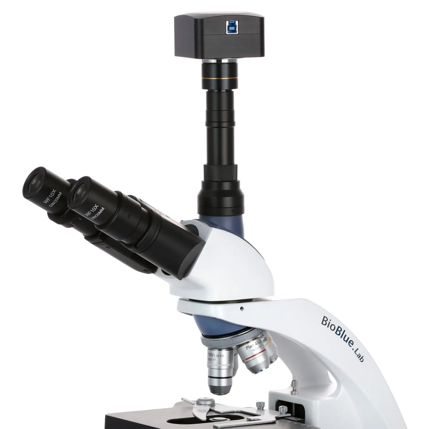 AmScope BioBlue Series Lab Tinocular Compound Microscope 40X-1000X Magnification with Plan Objectives