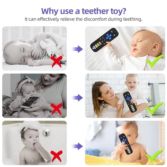 Baby Remote Control Teether – Silicone Teething Toy for Infants 3-24 Months, Black