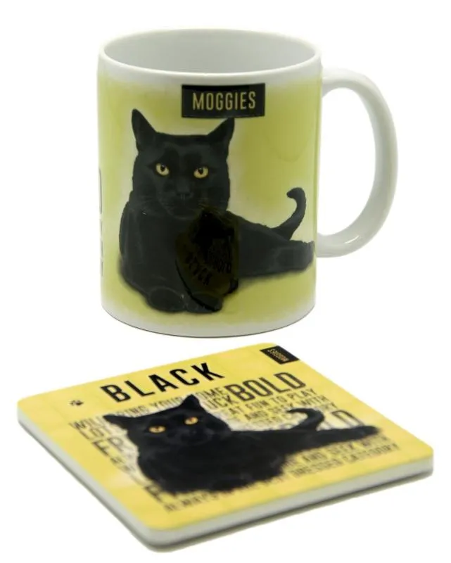 Black Cat Mug, Sign & Coaster Gift Set