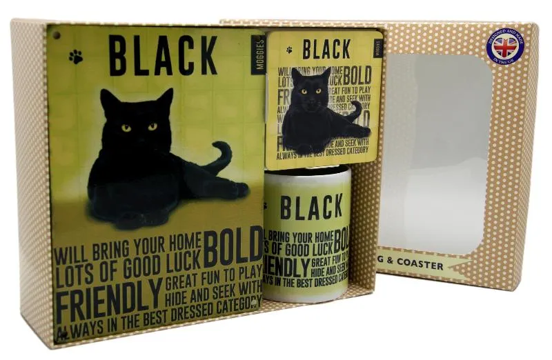 Black Cat Mug, Sign & Coaster Gift Set