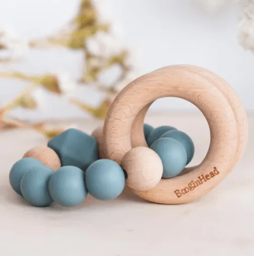 Booginhead Beaded Silicone & Wood Teething Rings