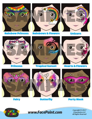 Colorful Face Painting Designs Menu - Girls