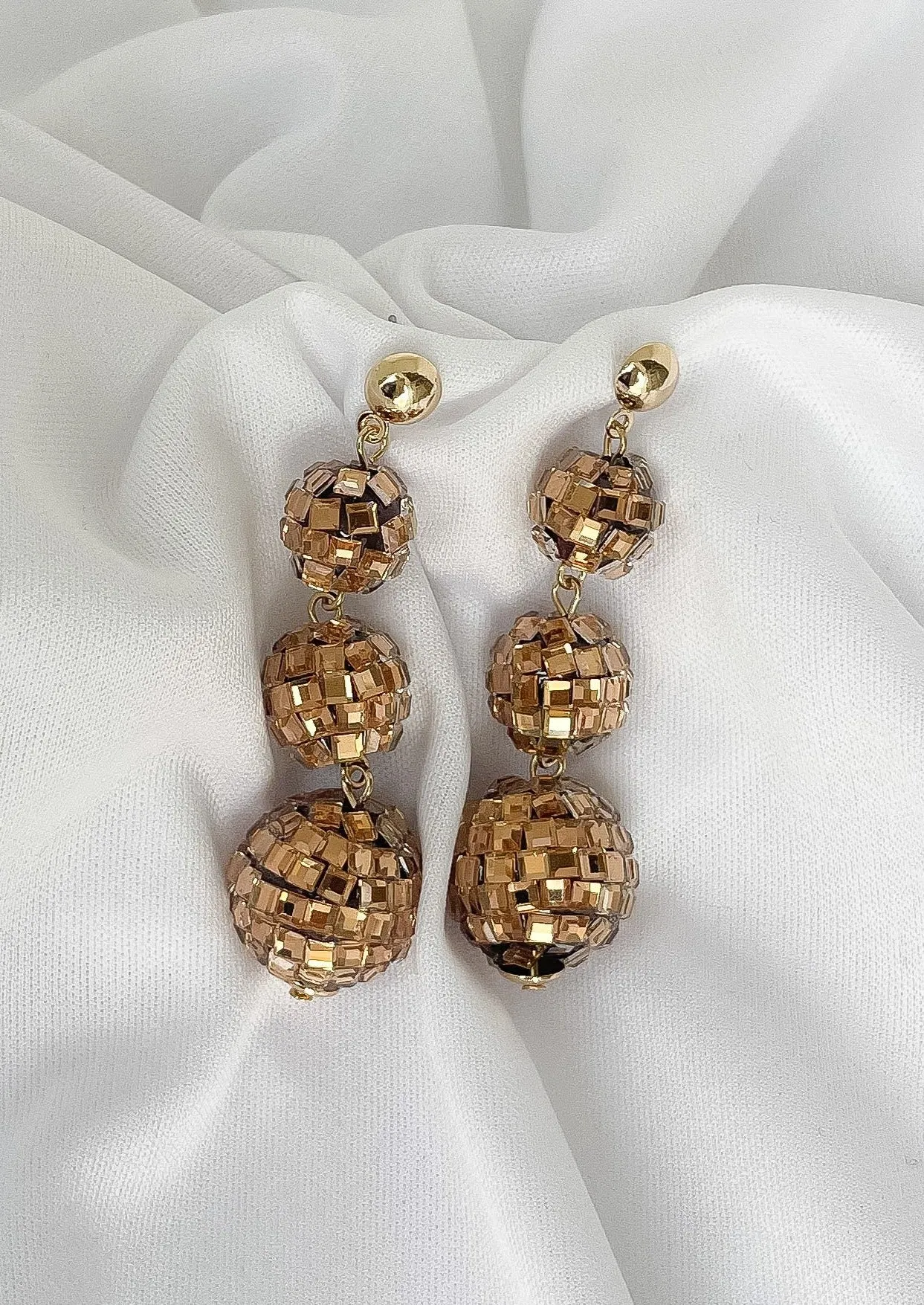 Disco Ball Drop Earrings - Gold