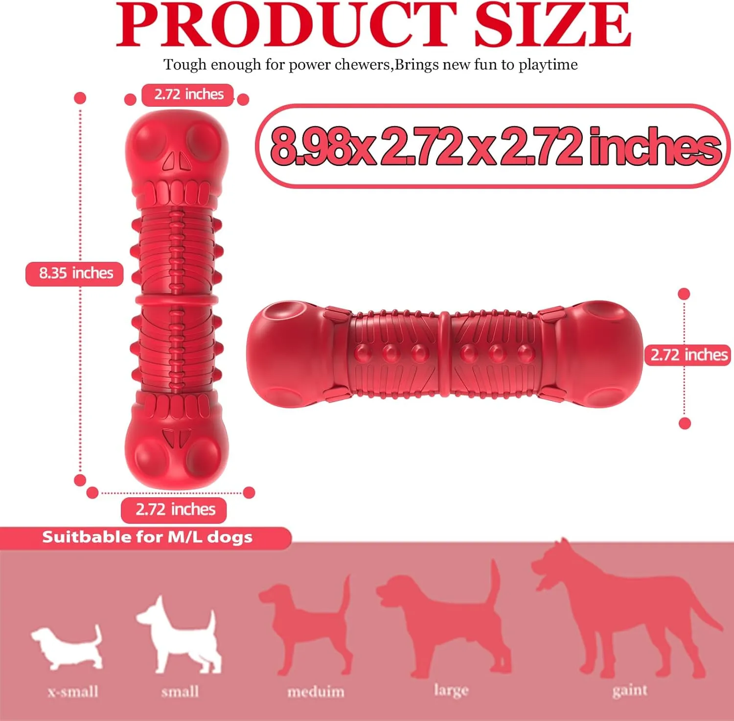 Dog Squeaky Toys for Aggressive Chewers, Durable Dog Chew Toys for Large Medium Breed Dog, Dog Toys, Tough Durable Dogs Toys with Natural Rubber (A Red, for Larege Dogs)