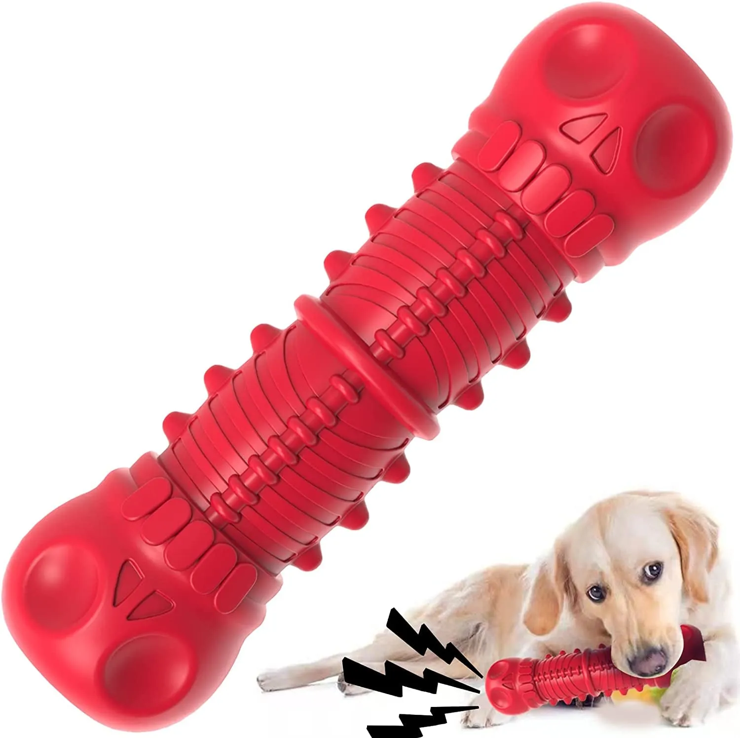 Dog Squeaky Toys for Aggressive Chewers, Durable Dog Chew Toys for Large Medium Breed Dog, Dog Toys, Tough Durable Dogs Toys with Natural Rubber (A Red, for Larege Dogs)