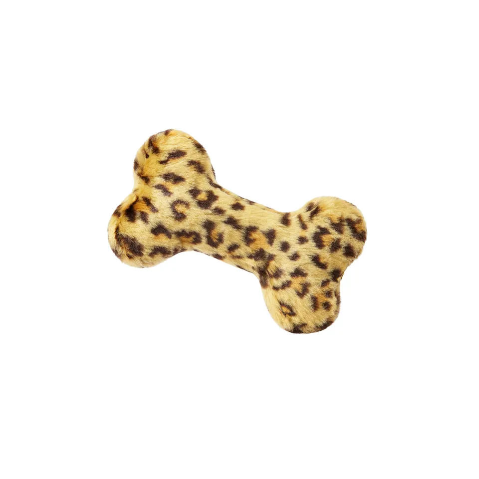 Fluff & Tuff Leopard Bone  Plush Dog Toy