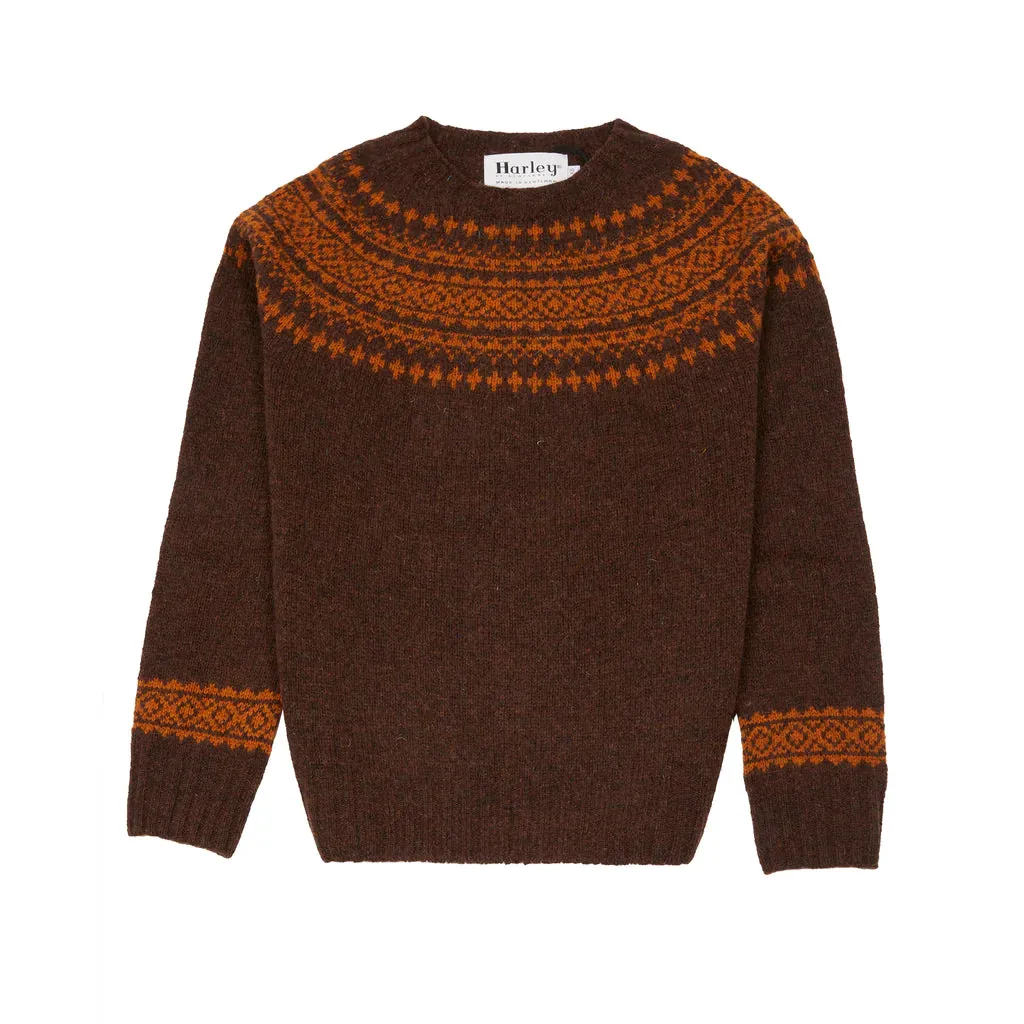 HARLEY OF SCOTLAND M3170/7 Yoke Fairisle Knit - Coffee/Vintage Orange (Excluded From ALL Discount Codes)