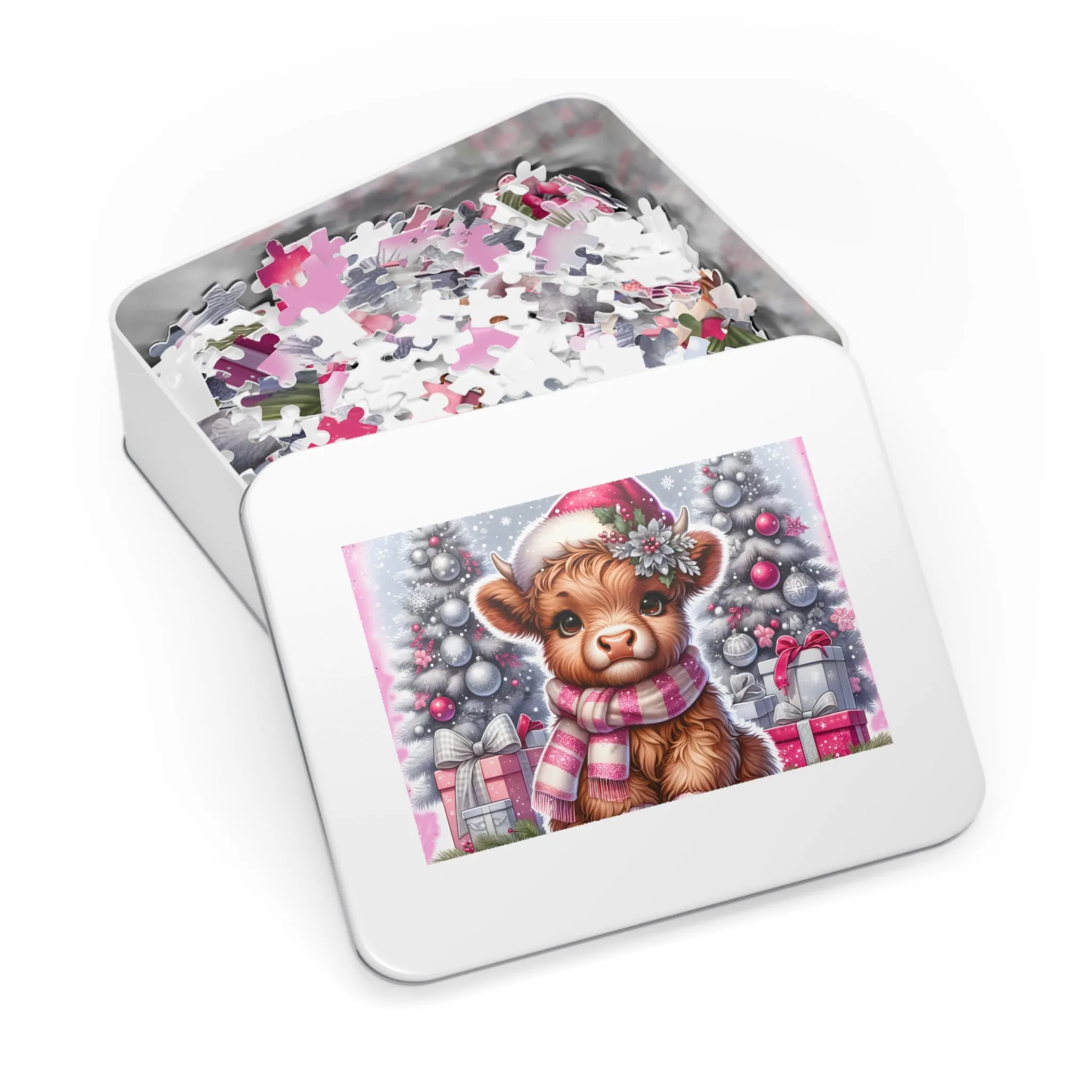 Jigsaw Puzzle, Christmas, Highland Cow, Personalised/Non-Personalised (30, 110, 252, 500,1000-Piece)