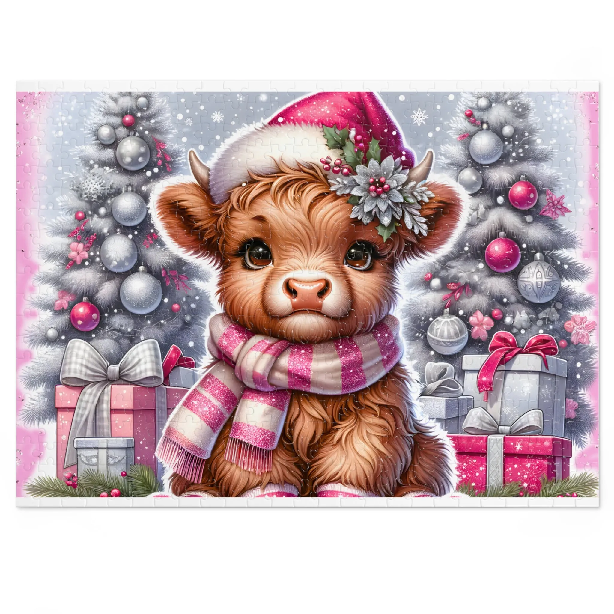 Jigsaw Puzzle, Christmas, Highland Cow, Personalised/Non-Personalised (30, 110, 252, 500,1000-Piece)