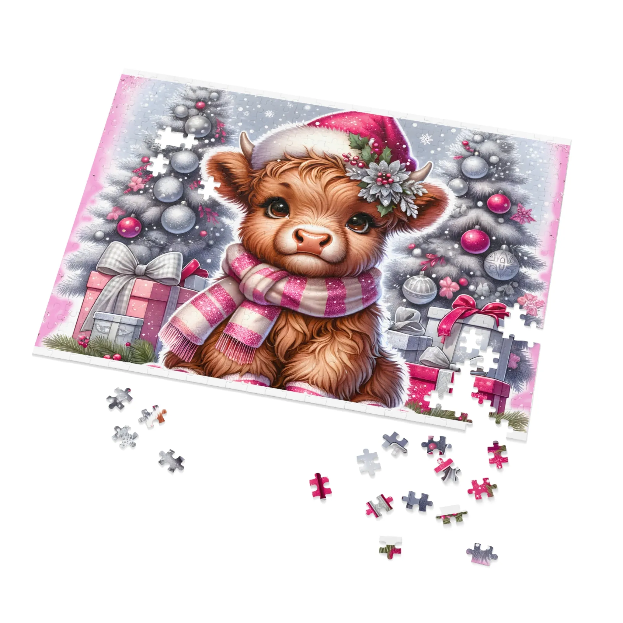 Jigsaw Puzzle, Christmas, Highland Cow, Personalised/Non-Personalised (30, 110, 252, 500,1000-Piece)