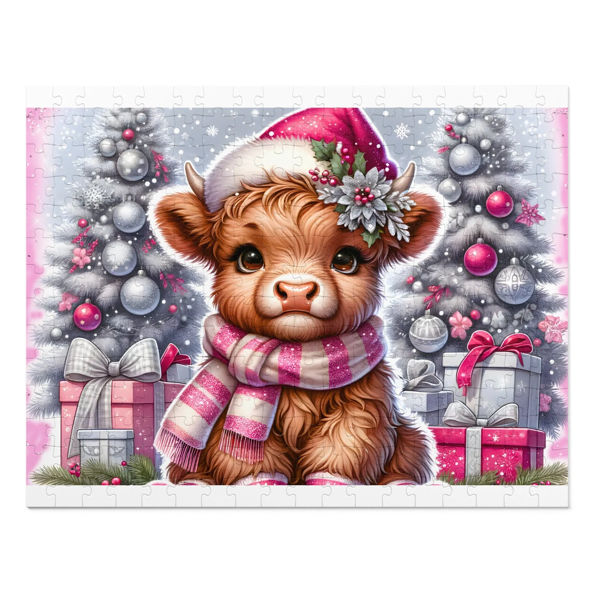 Jigsaw Puzzle, Christmas, Highland Cow, Personalised/Non-Personalised (30, 110, 252, 500,1000-Piece)