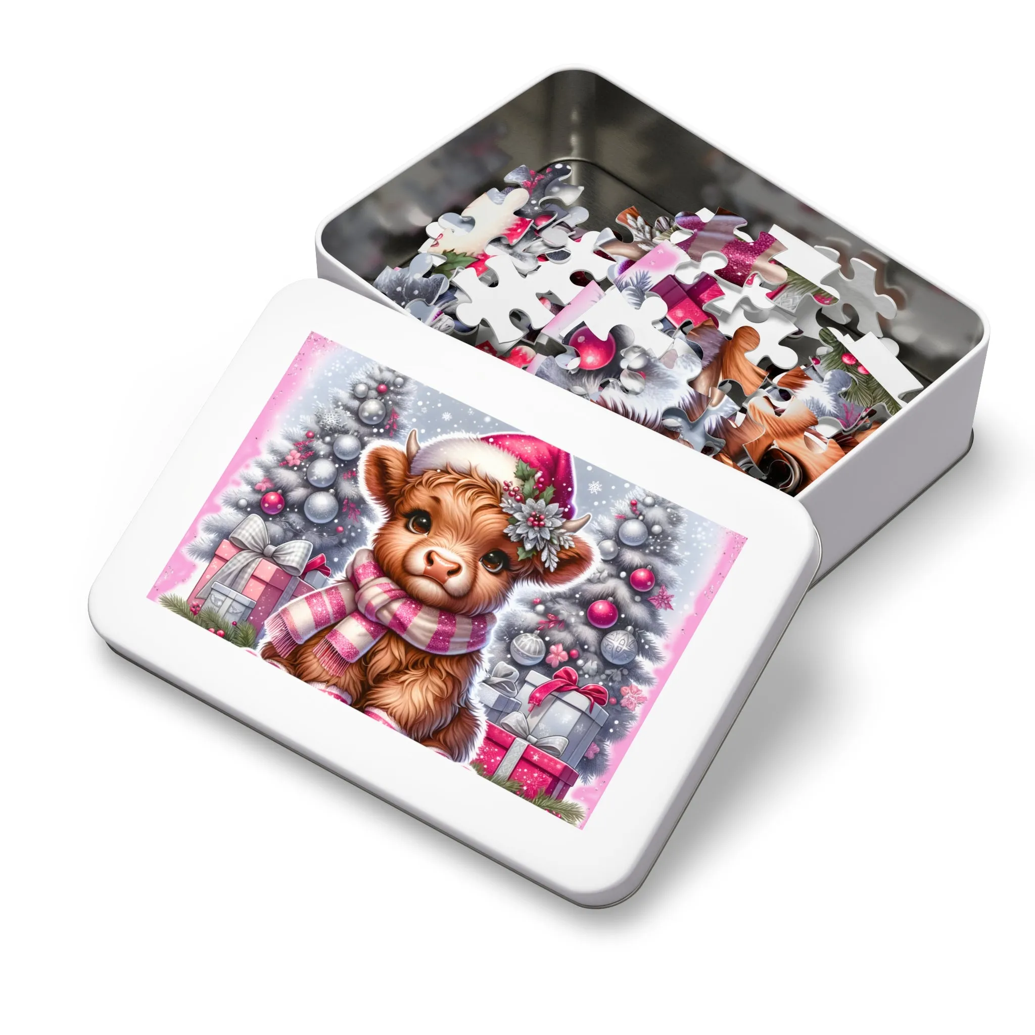 Jigsaw Puzzle, Christmas, Highland Cow, Personalised/Non-Personalised (30, 110, 252, 500,1000-Piece)