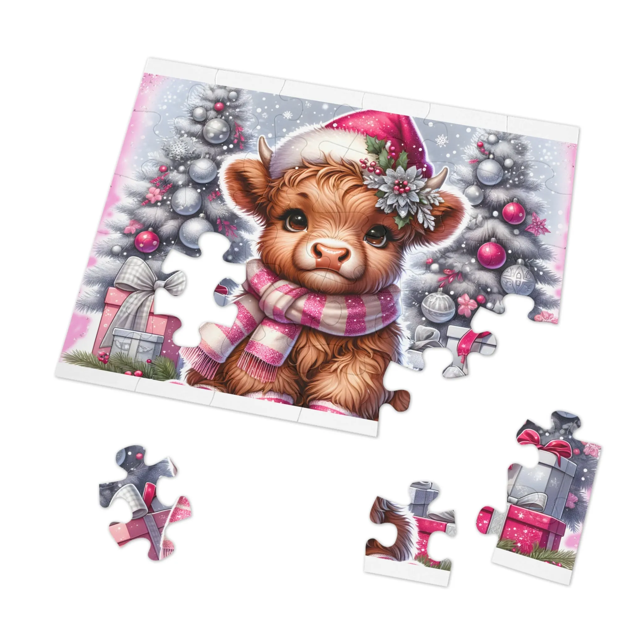 Jigsaw Puzzle, Christmas, Highland Cow, Personalised/Non-Personalised (30, 110, 252, 500,1000-Piece)