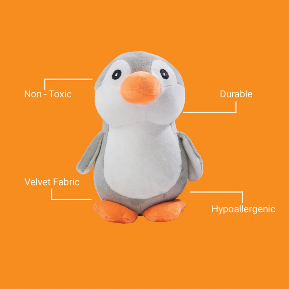 Kibbo Non Toxic Soft Playing Stuffed Penguin Toy for Dogs and Cat (Grey/White)