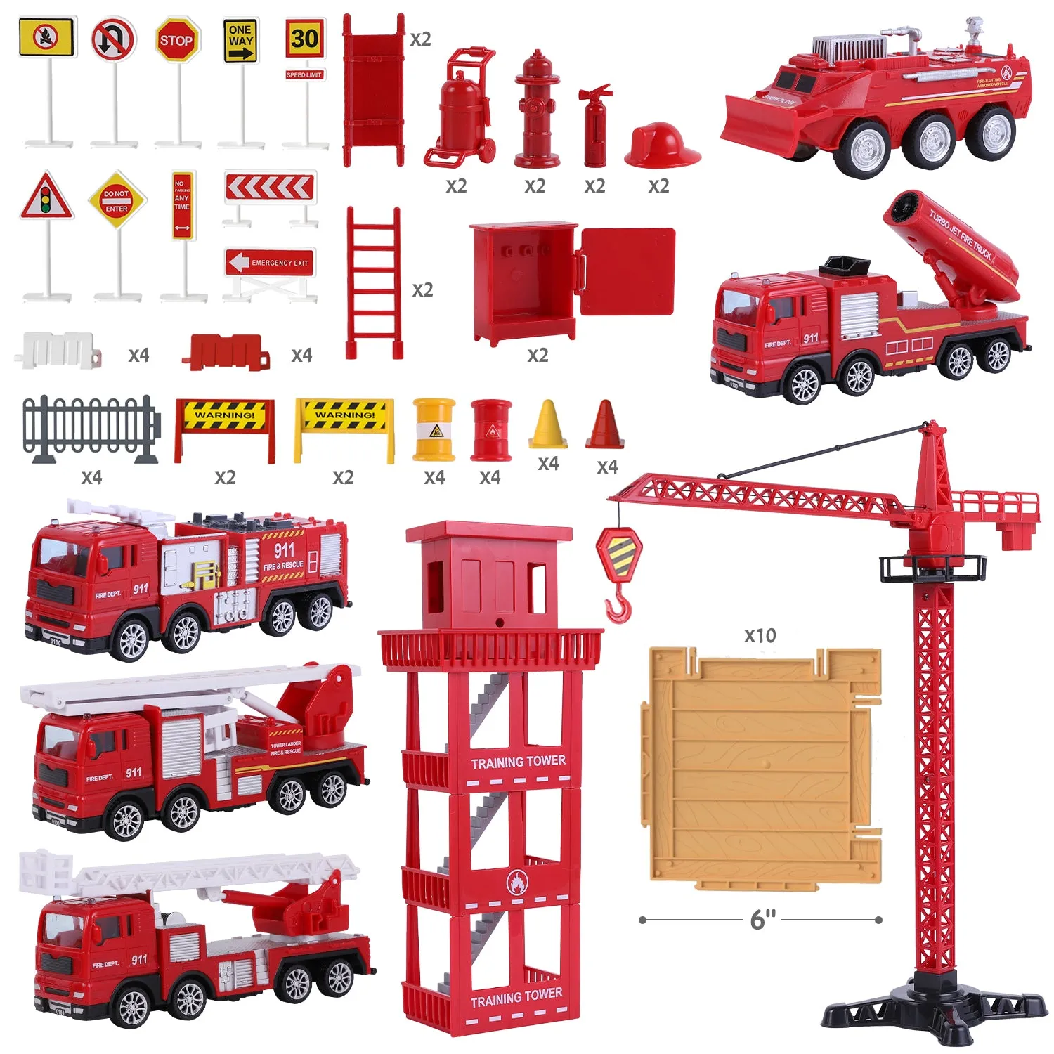 Kids Fire Truck Toys Play Set Emergency Rescue Firetrucks Vehicles Set