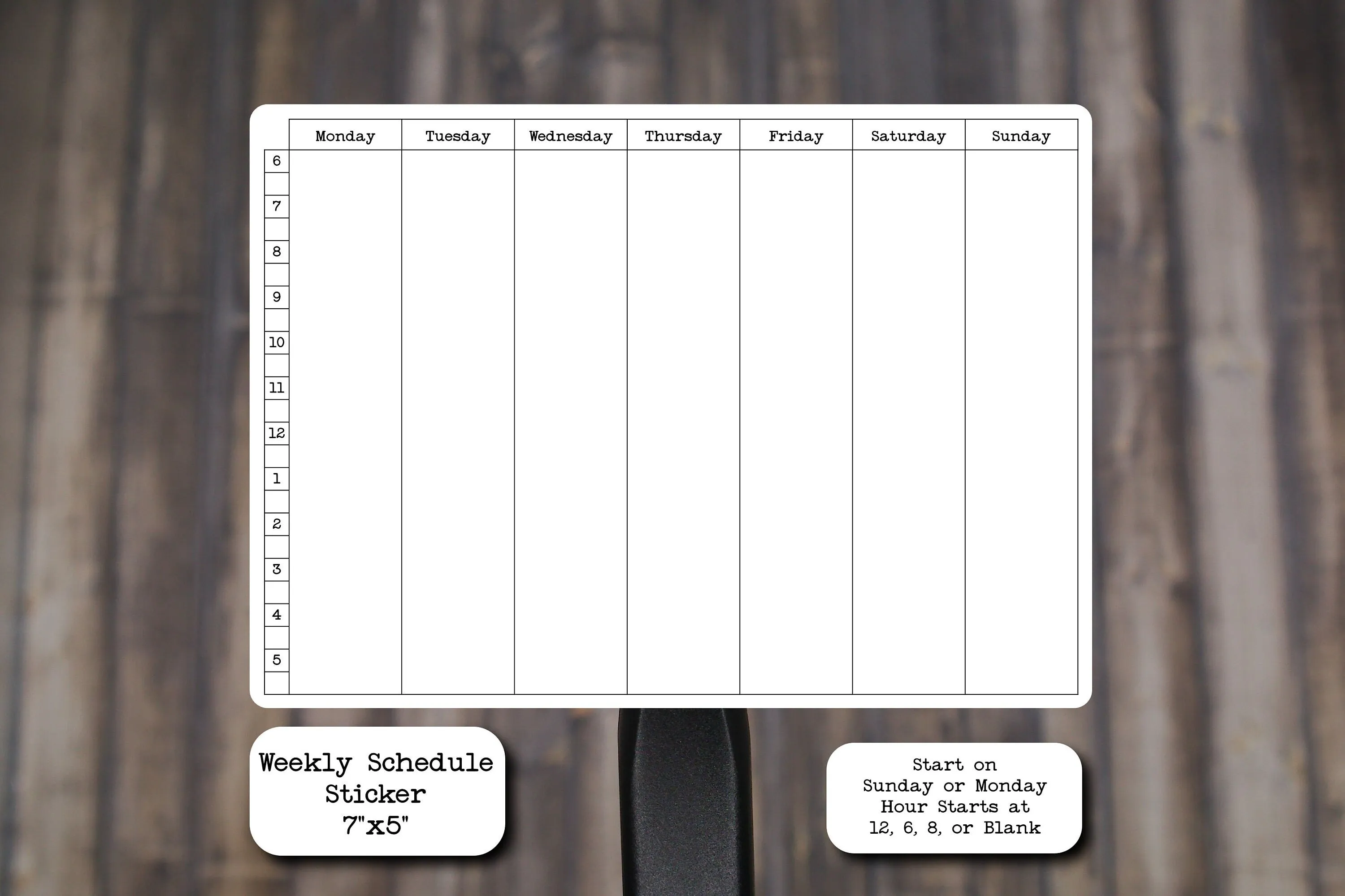 Large Weekly Schedule Stickers for Planners and Journals  | Weekly Planner or Tracker, Die Cut, Matte Finish, 7" x 5"