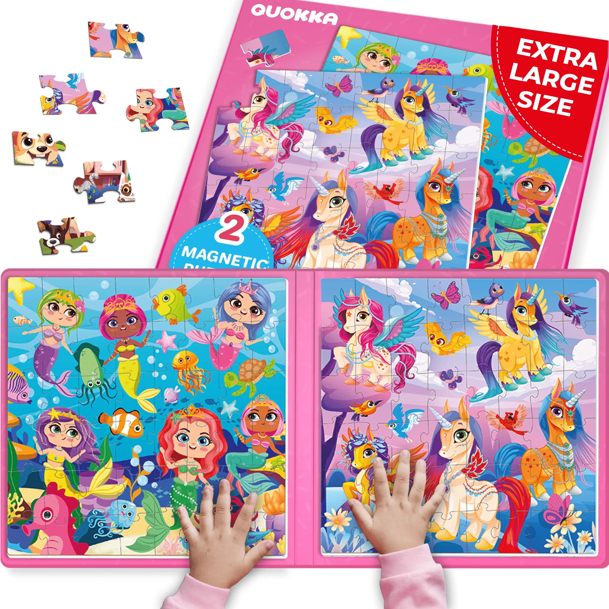 Magnetic Book 2x48 Pcs Puzzles for Kids | Mermaids & Unicorns