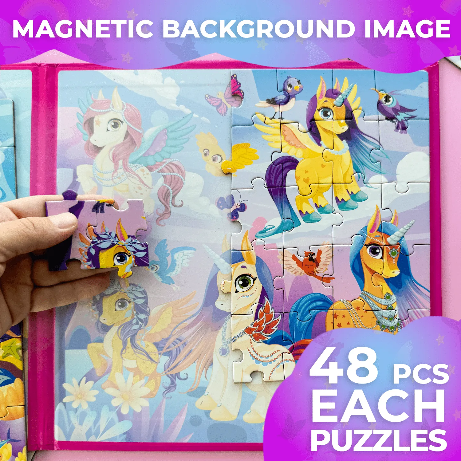 Magnetic Book 2x48 Pcs Puzzles for Kids | Mermaids & Unicorns