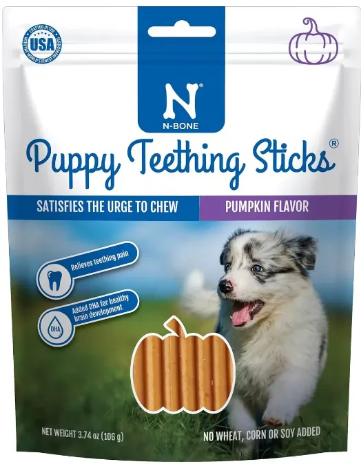 N-Bone Puppy Teething Sticks Pumpkin Flavor - 3.74 oz Bag