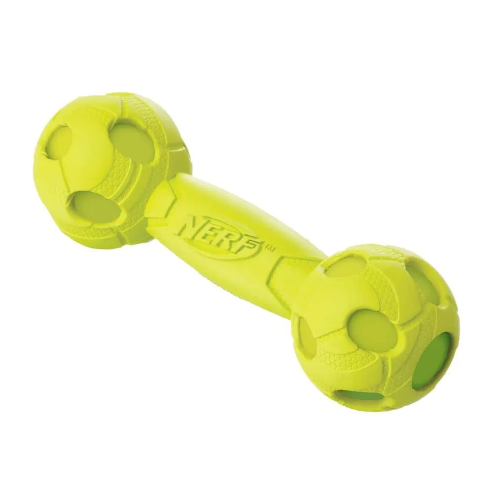 Nerf Dog Squeak Bash Barbell Pet Toy Green 7"