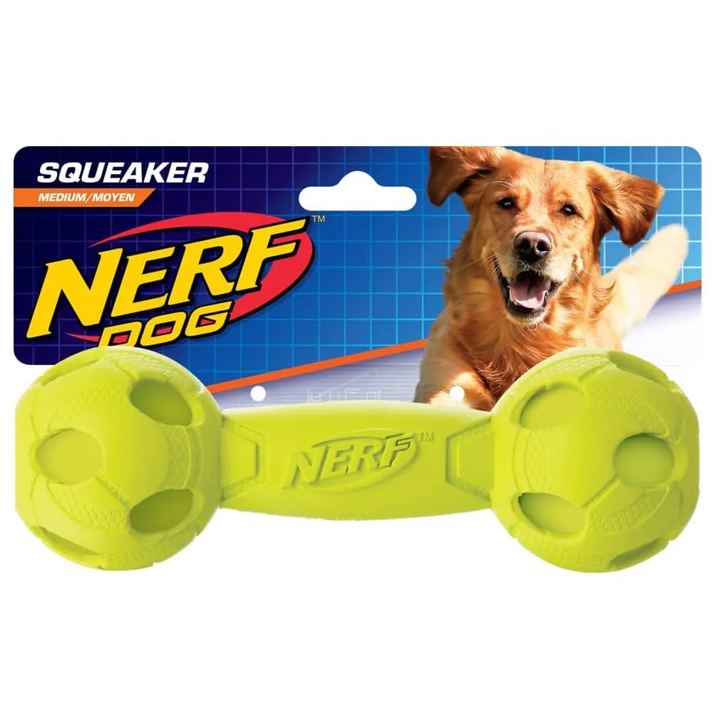 Nerf Dog Squeak Bash Barbell Pet Toy Green 7"