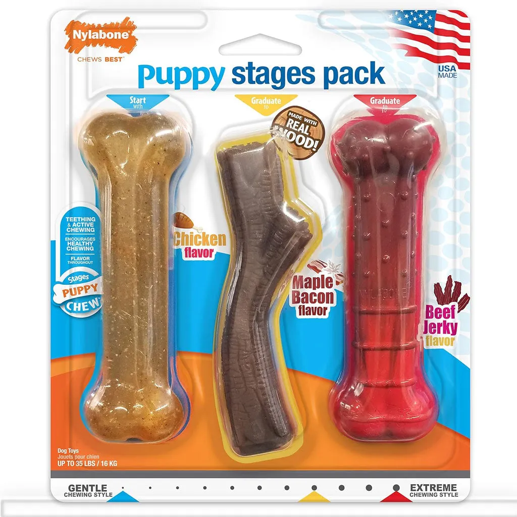 Nylabone Puppy Chew Stages Triple Pack Chewy Toys Puppy Stages Triple Pack, Medium, 3 count