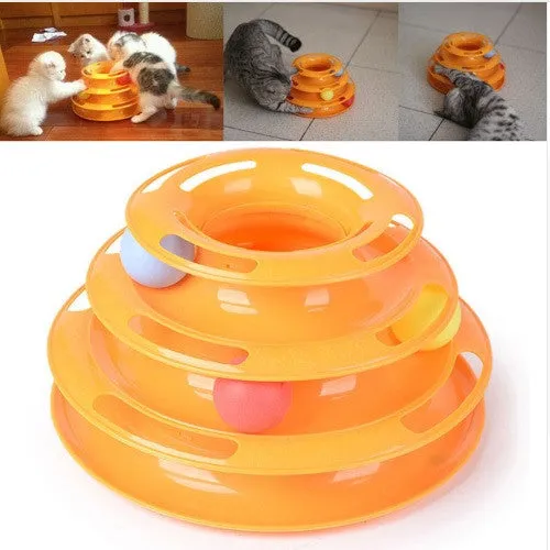 Orange Colored 3 Tier Tower Of Track Cat Toy