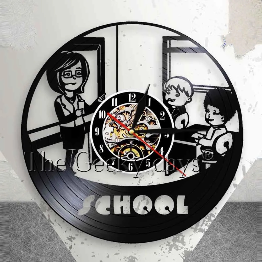 Teacher And Students School Kindergarten Wall Clock Nusery Educational Decor Vinyl Record Wall Clock Teacher Appreciation Gift