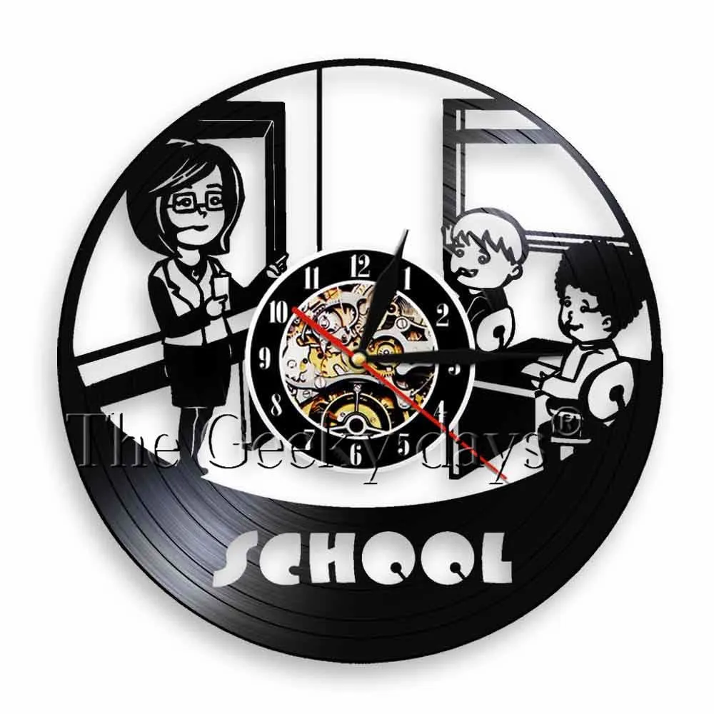 Teacher And Students School Kindergarten Wall Clock Nusery Educational Decor Vinyl Record Wall Clock Teacher Appreciation Gift