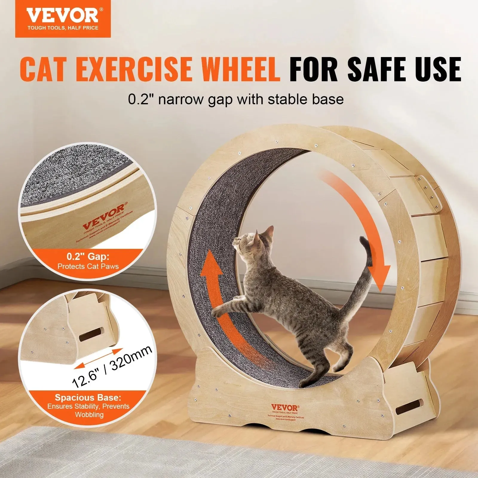 VEVOR Cat Exercise Wheel - Silent Running Toy Treadmill with Detachable Carpet