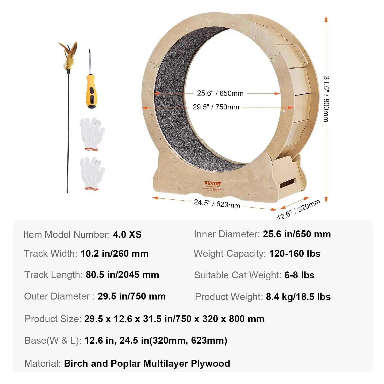 VEVOR Cat Exercise Wheel - Silent Running Toy Treadmill with Detachable Carpet