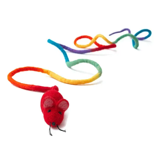 Wool Mouse Cat Toy 6ft Tail Rainbow