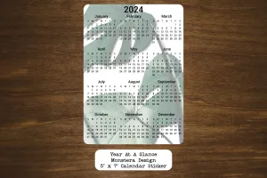 Year At A Glance Calendar Sticker - Monstera Design