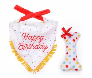 Zippy Paws Birthday Bandana and Bone Dog Toy